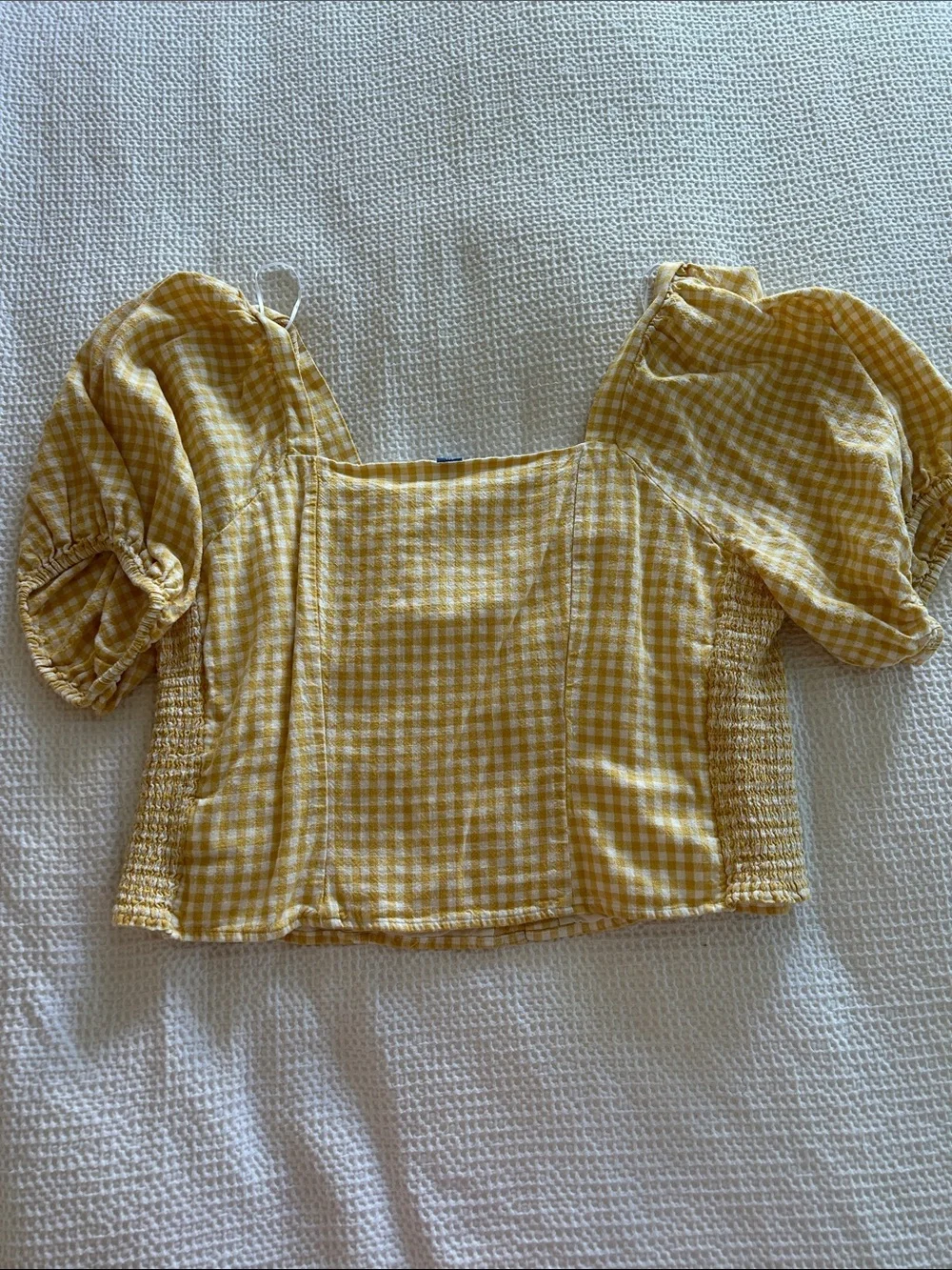 Old Navy Yellow Gingham Puff-Sleeve Crop Top